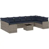 vidaXL 11-delige Loungeset met kussens poly rattan grijs