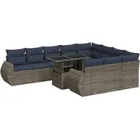 vidaXL 11-delige Loungeset met kussens poly rattan acacia grijs