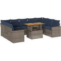 vidaXL 10-delige Loungeset met kussens poly rattan grijs