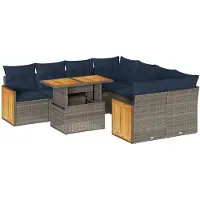 vidaXL 9-delige Loungeset met kussens poly rattan acacia grijs