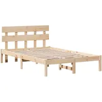vidaXL Bedframe met hoofdeinde, bruin, 135 x 190 cm, massief grenenhout