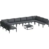 vidaXL Tuinbank Set met kussen 11 pcs Zwart Staal
