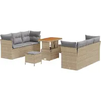 vidaXL Tuinbank Set 9 st Beige poly rattan