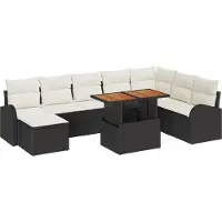 vidaXL Tuinbank Set 9 st Zwart Poly rattan
