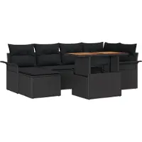 vidaXL Tuinbank Set 7 st Zwart Poly rattan