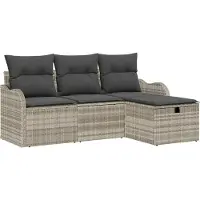 vidaXL Tuinbank Set 4 st Lichtgrijs poly rattan