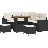 vidaXL Tuinset, 9 stuks, 6 zitplaatsen, zwart en crème