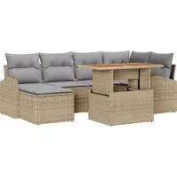 vidaXL Tuinbank Set 7 st Beige Poly rattan