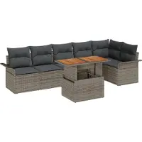 vidaXL Tuinbank Set 7 st Grijs Poly rattan