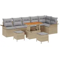 vidaXL Tuinbank Set 9 st Beige poly rattan