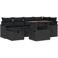 vidaXL Tuinbank Set 7 st Zwart poly rattan