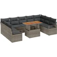 vidaXL Tuinbank Set 10 st Grijs Poly rattan