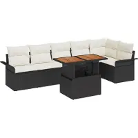 vidaXL Tuinbank Set 7 st Zwart Poly rattan