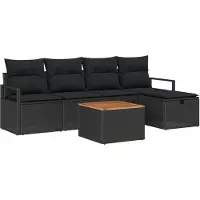vidaXL Tuinset met 6 zitplaatsen, zwart, van polyrotan