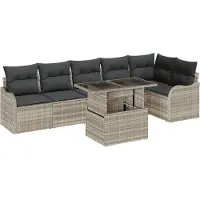 vidaXL Tuinbank Set 7 st Lichtgrijs Poly Riet