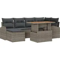 vidaXL Tuinbank Set 7 st Grijs Poly rattan