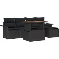 vidaXL Tuinbank Set 6 st Zwart Poly rattan
