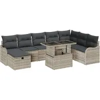 vidaXL Tuinbank Set 9 st Lichtgrijs poly rattan