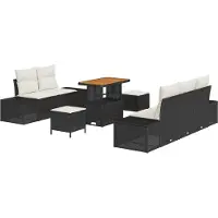 vidaXL Tuinbank Set met kussen 8 pcs Zwart poly rattan