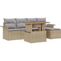 vidaXL Tuinbank Set 6 st Beige Poly rattan