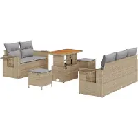 vidaXL Tuinbank Set 10 st Beige en Lichtgrijs poly rattan