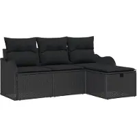vidaXL Tuinbank Set 4 st Zwart poly rattan