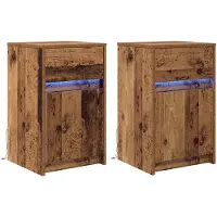 vidaXL LED Bedlampkast 2 st Oud hout 38 x 34 x 61 cm Bewerkt hout