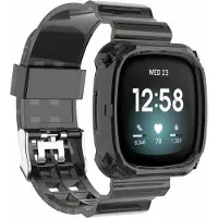 Strap-it TPU Smartwatch bandje - Geschikt voor Fitbit Versa 3 crystal bandje met frame - transparant zwart - Horlogeband / Polsband / Armband