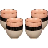 Vivalto Kommetjes/serveer schaaltjes - 12x stuks - Mistique - porselein - D14 x H8 cm - zalm roze - zwart - beige - Stapelbaar