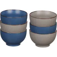 Vivalto Kommetjes/serveer schaaltjes - 6x stuks - Mistique - porselein - D14 x H8 cm - grijs - blauw - Stapelbaar