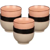 Vivalto Kommetjes/serveer schaaltjes - 9x stuks - Mistique - porselein - D14 x H8 cm - zalm roze - zwart - beige - Stapelbaar