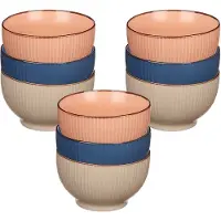 Vivalto Kommetjes/serveer schaaltjes - 9x stuks - Mistique - porselein - D14 x H8 cm - zalm roze - blauw - beige - Stapelbaar
