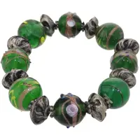 Behave – Armband – Groen – Antiek zilverkleur – Bohemian stijl – Glaskralen – Elastisch
