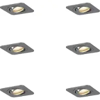 QAZQA Set van 6 afgeronde inbouwspots gunmetal GU10 50mm verstelbaar IP44 - Alberto