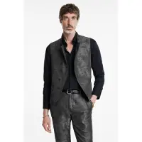 John Varvatos Beacon Vest - Slim Fit Asymmetric Button Eclipse Hthr Maat: 56 | Gilets Outlet | Heren