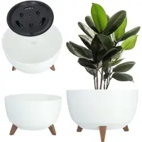 Kadax Verhoogde plantenpot, grote plastic plantenbak met poten voor binnen en buiten, duurzame ronde plantenbak voor kamerplanten (39,5 cm, wit)