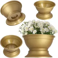 Kadax Bloemenschaal met standaard, weerbestendige kunststof plantenbak, kogelschaal voor chrysanten, viooltjes, bloemenvaas, diameter 23 cm, goud