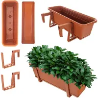 Kadax Wamat, bloembak met onderzetter, met of zonder bloembakhouders, van kunststof, plantenbak, balustrade, bloempot (baksteenrood, 50 cm + houders)
