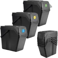 Kadax Afvalemmerset voor afvalscheiding van plastic, afvalcontainer met dicht deksel, afvalsorteerder, vuilnisemmer met beweegbare handgrepen (zwart, 3 x 25 l)