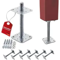 Sotech set van 6 paaldragers 110 x 110 x 250 mm schroefdraad M24 staal thermisch verzinkt anker in hoogte verstelbaar grondvlak om vast te schroeven weerbestendig