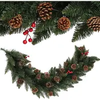 Kadax Girlande van dennennaalden, decoratieve girlande, 115 cm lange dennennaaldengirlande met dennenappels