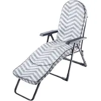 Kadax Ligstoel met verstelbare rugleuning, ligstoel met stalen frame, inklapbare tuinstoel, zonneligstoel met bekleding, klapstoel, campingstoel, relaxstoel (grijs zigzag)