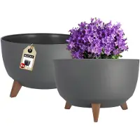 Kadax Verhoogde plantenpot, set van 2, grote kunststof plantenbak met poten voor binnen en buiten, duurzame ronde plantenbak (39,5 cm, antraciet)