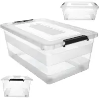Kadax Opbergdoos met deksel, speelgoedkist, robuuste kunststof container van kunststof, opbergbox met kliksluiting, opbergdoos (transparant, 40 l)