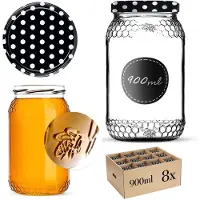 Kadax Glazen pot Lierde 900ml 82mm 8 stuks + deksels "Zwarte erwten"