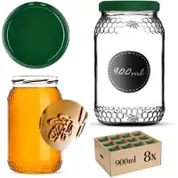 Kadax Glazen pot Lierde 900ml 82mm 8 stuks + groene deksels