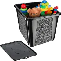 Kadax Rechthoekige opbergdoos met deksel, opbergcontainer, stapelcontainer, plastic doos, kunststof doos, ruimtebesparende opbergdoos (30 l, zwart)