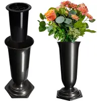 Kadax Grafvaas van kunststof, weerbestendig en vorstbestendig, voor bloemen en grafdecoratie, 15,5 cm, grafiet