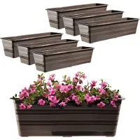 Kadax Set 6 x 60 cm bloembak bruin, balkonpot van kunststof, weerbestendige plantenbak, bloempot, balustrade voor bloemen