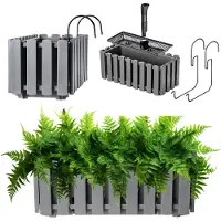 Kadax Bloembak, balkonpot in 2 maten en 4 kleuren, bloempot in lattenlook, plantenbak in landelijke stijl, plantenbak met rubberen kurken, 40 cm, antraciet